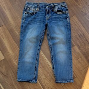 Miss Me Medium Blue Cropped Ankle Jeans with Contrast Stitching